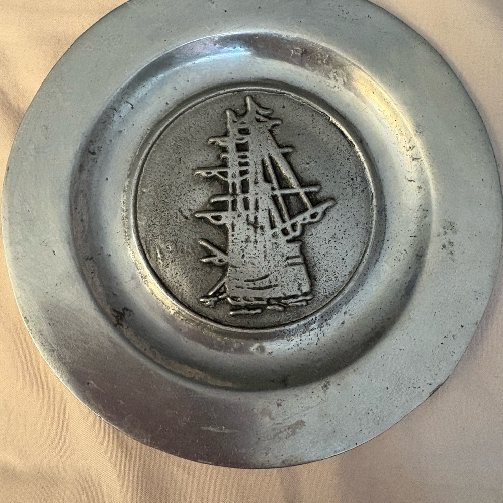 Vintage Silver Plate with Ship Motif
